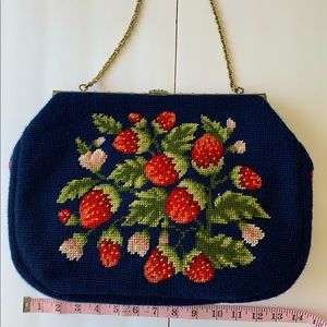 Vintage Maud Hundley Strawberry Needlepoint Purse